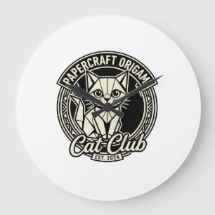 Grande Horloge Ronde Papercraft Origami Chat Drôle Chat Graphique - Pap