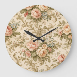 Grande Horloge Ronde Papier peint à motif floral vintage