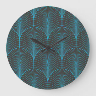 Grande Horloge Ronde Papier peint Art déco : motif noir et bleu