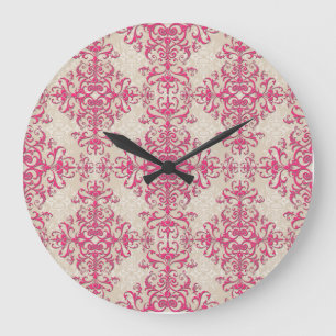 Grande Horloge Ronde Papier peint de style victorien antique en damas d