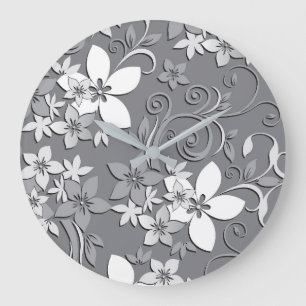 Grande Horloge Ronde papier peint fleurs 2