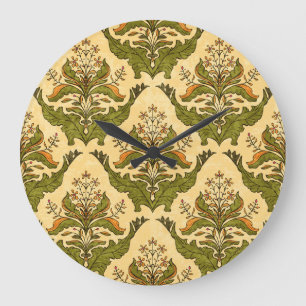 Grande Horloge Ronde Papier peint floral classique : damassé stylisé.