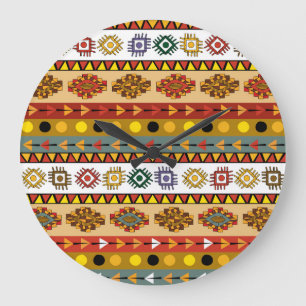 Grande Horloge Ronde Papier peint tribal, design artistique ethnique.