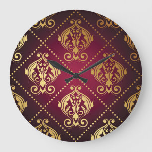 Grande Horloge Ronde Papier peint Vintage Maroon Gold Orament