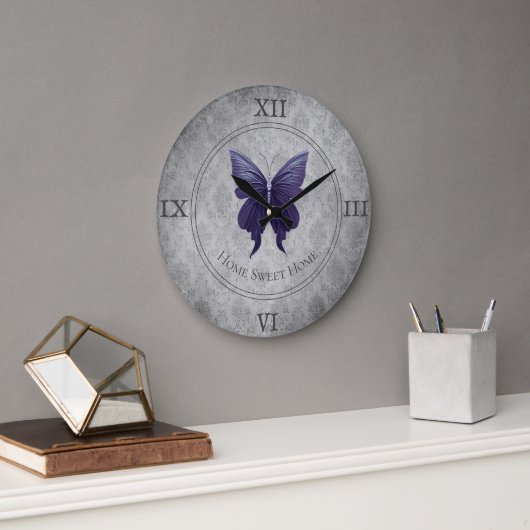 Grande Horloge Ronde Papillon à bijoux pourpre (Bureau)