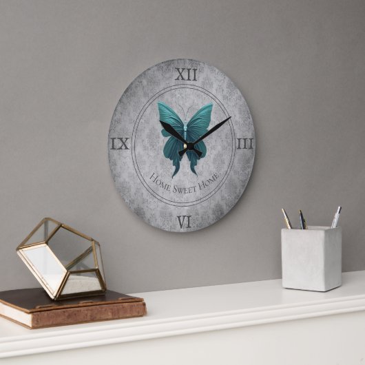 Grande Horloge Ronde Papillon à bijoux turquoise (Bureau)