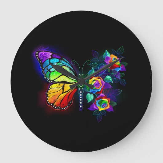 Grande Horloge Ronde Papillon arc-en-ciel (Recto)
