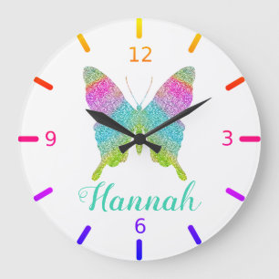 Grande Horloge Ronde Papillon coloré