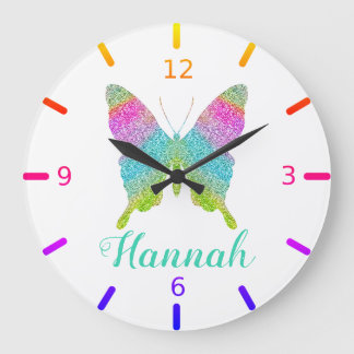 Grande Horloge Ronde Papillon Coloré