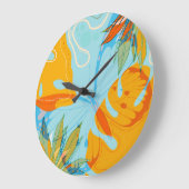 Grande Horloge Ronde Papillon dansant sur les fleurs (Angle)