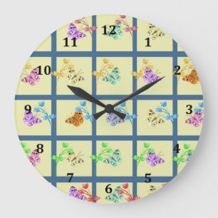 Grande Horloge Ronde Papillon de design en jaune pâle et couleurs mixte