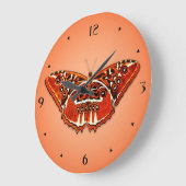 Grande Horloge Ronde Papillon orange, noir et blanc (Angle)
