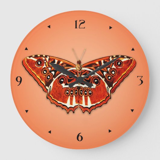 Grande Horloge Ronde Papillon orange, noir et blanc (Recto)