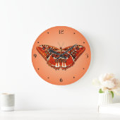 Grande Horloge Ronde Papillon orange, noir et blanc (Maison)