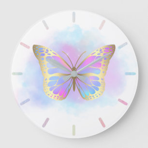 Grande Horloge Ronde papillon pastel