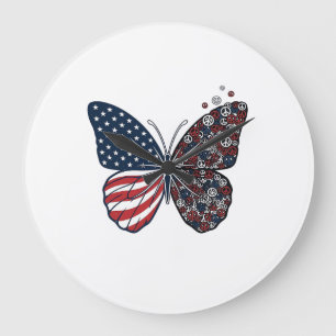 Grande Horloge Ronde Papillon patriotique vintage de la paix Vector Art