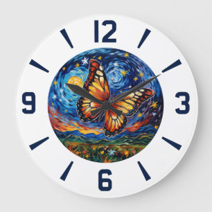 Grande Horloge Ronde Papillon peint étoile ciel étoilé Élégantes femmes
