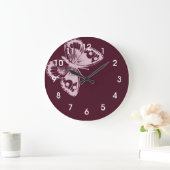 Grande Horloge Ronde Papillon rose (Maison)