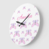 Grande Horloge Ronde Papillon rose parties scintillant violet ajouter l (Angle)