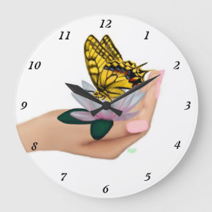Grande Horloge Ronde Papillon sur Lotus Bloom