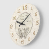 Grande Horloge Ronde Papillon Thème de mariage Cadeaux PERSONNALISÉS (Angle)