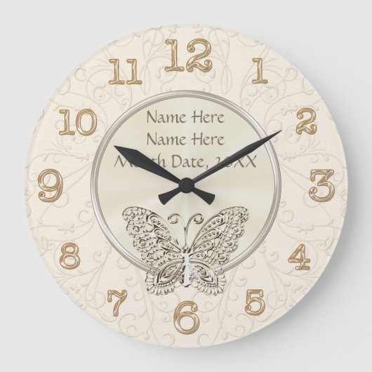 Grande Horloge Ronde Papillon Thème de mariage Cadeaux PERSONNALISÉS (Recto)