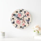 Grande Horloge Ronde Papillon Tour Eiffel et Motif Rose (Maison)
