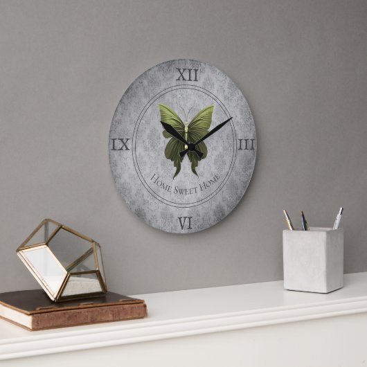Grande Horloge Ronde Papillon vert bijoux (Bureau)