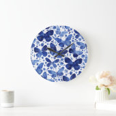 Grande Horloge Ronde Papillons Aquarelle Bleu (Maison)