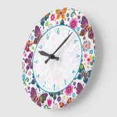 Grande Horloge Ronde Papillons colorés (Angle)