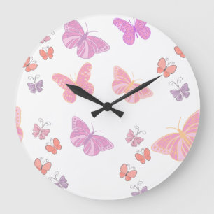 Grande Horloge Ronde papillons dans le pastel