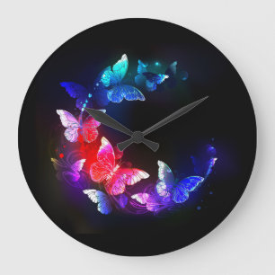 Grande Horloge Ronde Papillons de nuit Neon brillants sur arrière - pla
