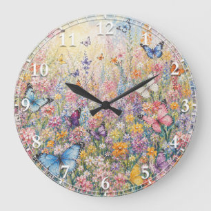Grande Horloge Ronde Papillons du Paradis – Une Fleur Sauvage Colorée