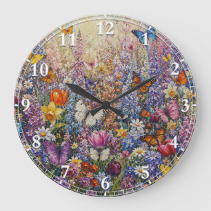 Grande Horloge Ronde Papillons du Paradis – Une Fleur Sauvage Colorée