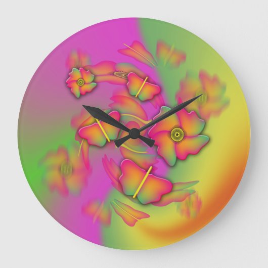 Grande Horloge Ronde Papillons & Fleurs (Recto)