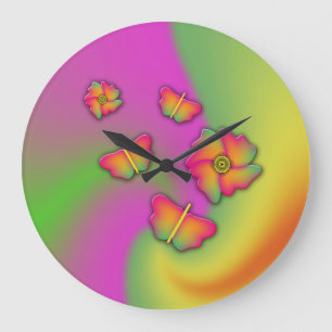 Grande Horloge Ronde Papillons & Fleurs