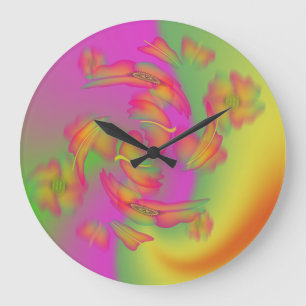 Grande Horloge Ronde Papillons & Fleurs