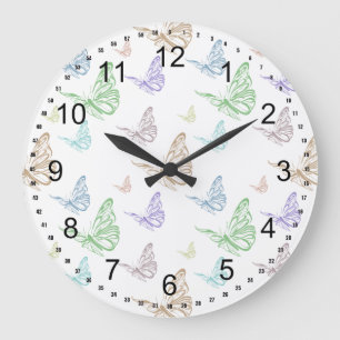 Grande Horloge Ronde Papillons Pastel