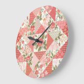 Grande Horloge Ronde Papillons rose Patchwork sans couture (Angle)