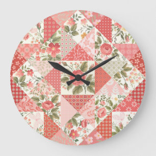 Grande Horloge Ronde Papillons rose Patchwork sans couture