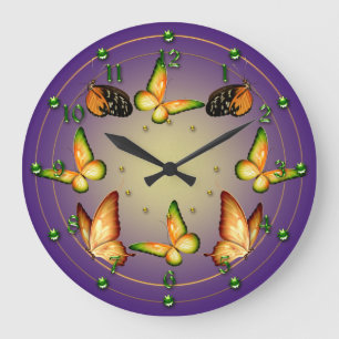 Grande Horloge Ronde Papillons sur pourpre