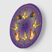 Grande Horloge Ronde Papillons sur violet riche (Angle)