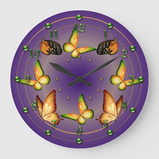 Grande Horloge Ronde Papillons sur violet riche (Recto)