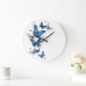 Grande Horloge Ronde Papillons volants bleus Morpho (Maison)