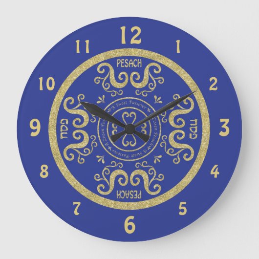 Grande horloge ronde Pâque "Bleu, Or Élégant" (Recto)