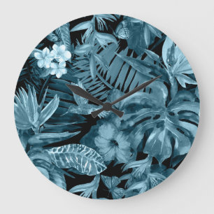 Grande Horloge Ronde Paradis de l'aquarelle tropicale : Fleur de la jun