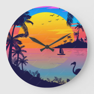 Grande Horloge Ronde Paradis du coucher de soleil tropical
