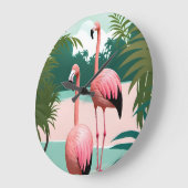 Grande Horloge Ronde Paradis du Flamant rose tropical (Angle)