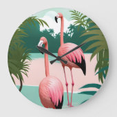 Grande Horloge Ronde Paradis du Flamant rose tropical (Recto)