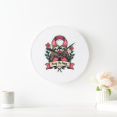Grande Horloge Ronde Paresseux à ruban rose soutien art de sensibilisat (Maison)